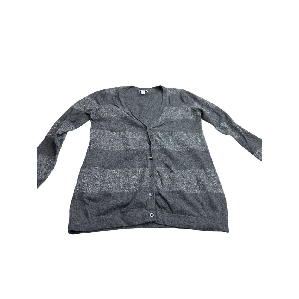 Old Navy Womens Gray Striped Button-Up Cardigan Sweater L - Picture 6 of 10